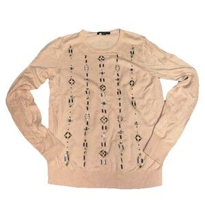 Ann Taylor Jeweled Rose Pink Sweater Pullover Medium Teacher Preppy Cottagecore